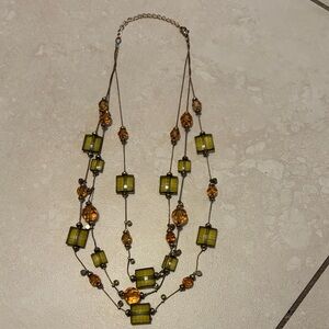 Elegant Green and Amber Beaded Necklace